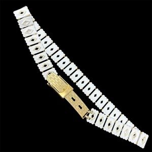 Vintage XS White Lucite Plastic Gold Tone Buckle Belt